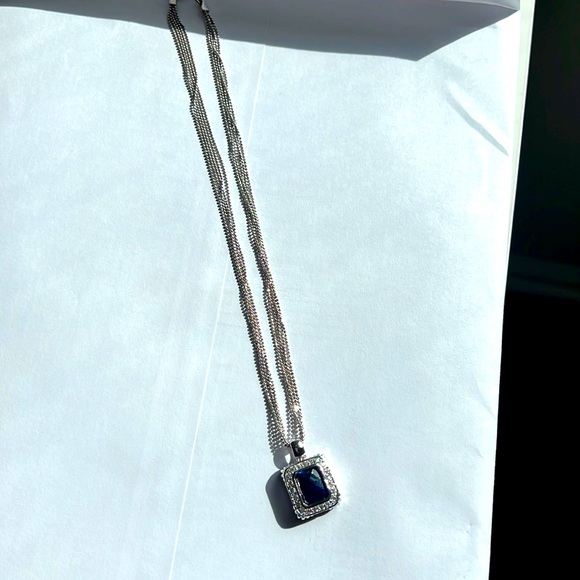 Sterling Silver Necklace with Cz and Blue Stone - Picture 2 of 6